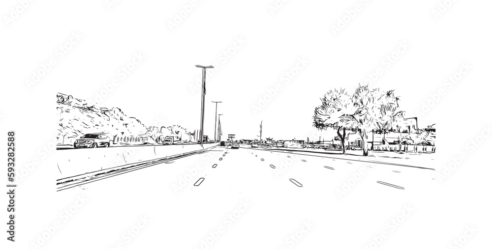 Building view with landmark of Ras Al Khaimah is the city in United Arab Emirates. Hand drawn sketch illustration in vector. Building view with landmark of Ras Al Khaimah is the city in United Arab Emirates. Hand drawn sketch illustration in vector.