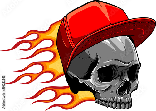 Illustration of a skull in skateboarder cap. Design element for poster, card, banner, sign. Vector