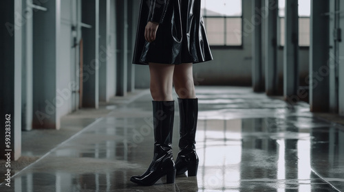 Frauenbeine mit schwarzen Lackstiefel, Women legs with black patent boots