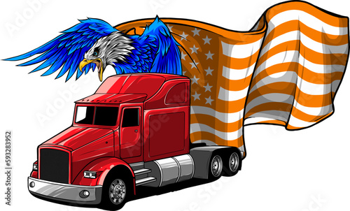 vector illustration of semi truck vector front view on white background. digital draw