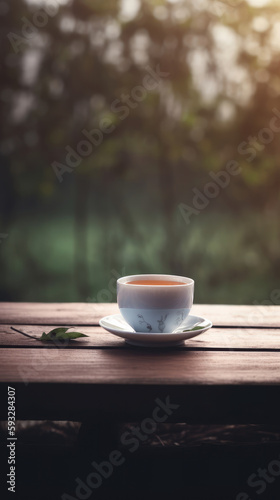 Tea cup on natural background. Illustration AI Generative.