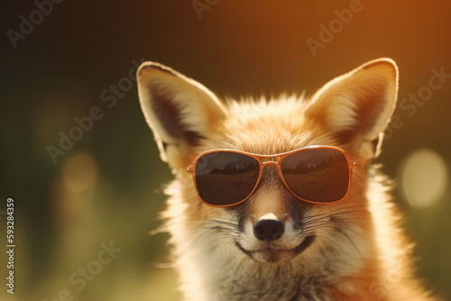 A red fox with sunglasses  generative AI