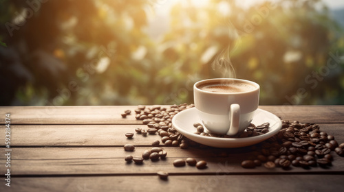 Coffee cup on natural background. Illustration AI Generative.