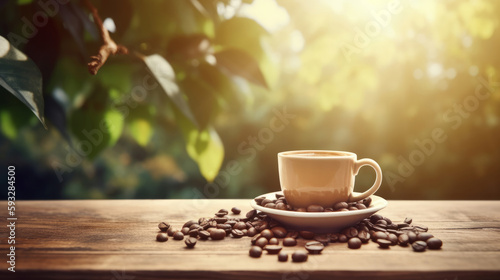 Coffee cup on natural background. Illustration AI Generative.