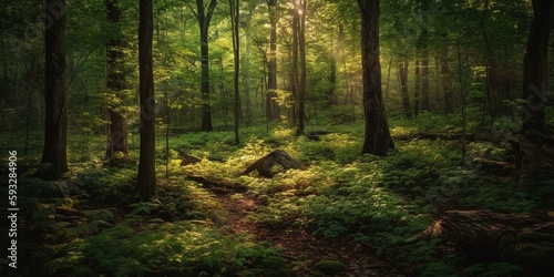 morning in the forest, Created by AI generation, AI generative