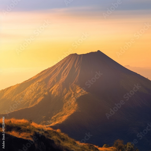 Morning light in volcano island mountain landscape Illustration AI Generative.