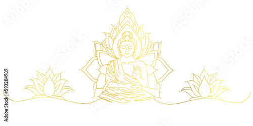 Buddha line art style vector with gold color, vesak day illustration