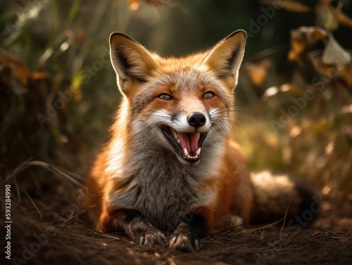 A playful fox caught in a moment of pure joy