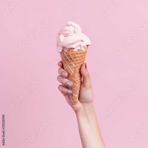 Ice cream in hand. Illustration AI Generative.