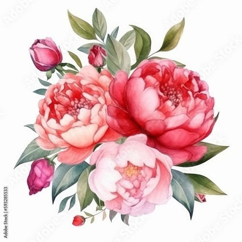Watercolor peony flower. Illustration AI Generative.