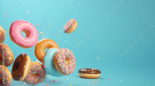 Flying donuts. Illustration AI Generative.