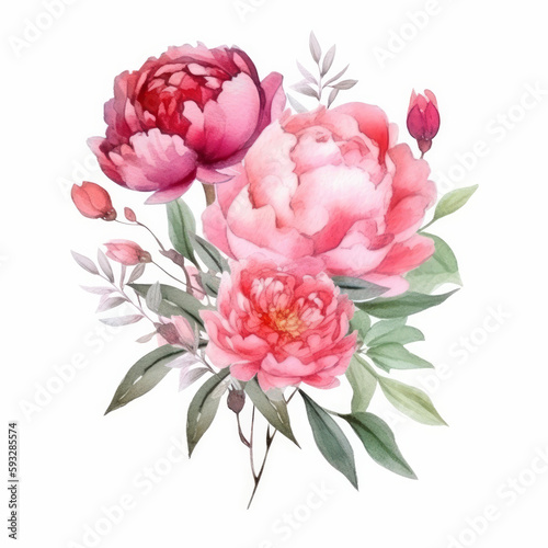 Watercolor peony flower. Illustration AI Generative.