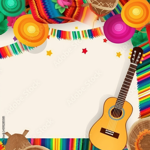 Mexican party background. Illustration AI Generative.