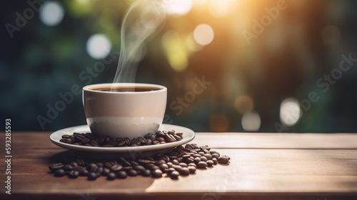 Coffee cup on natural background. Illustration AI Generative.
