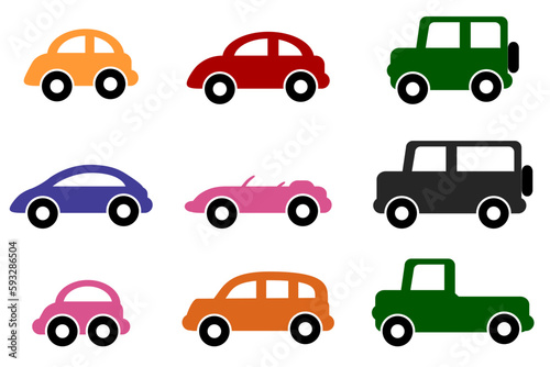 simple vector colorful silhouette car  set 9  isolated on white