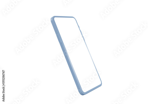3D mockup of blue phone smartphone mobile white screen. Element png