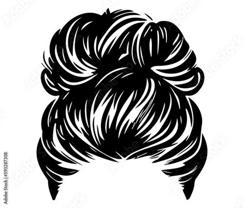 Messy bun hairstyles illustration of business hairstyle with natural long hair