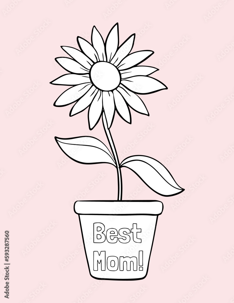 Mothers Day Coloring Page, Happy Mothers Day, Greeting Card Vector ...