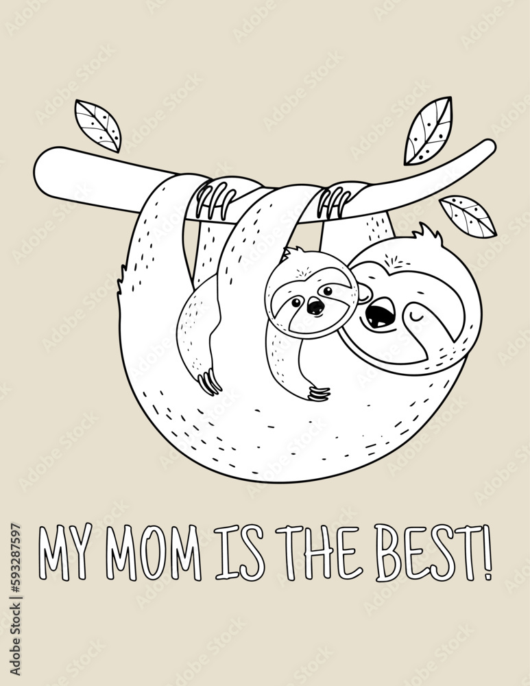Mothers Day Coloring Page, Happy Mothers Day, Greeting Card Vector ...