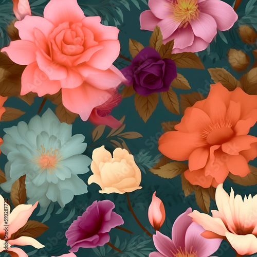 Seamless volumetric floral pattern. Flower background. Digital paper. AI generated
