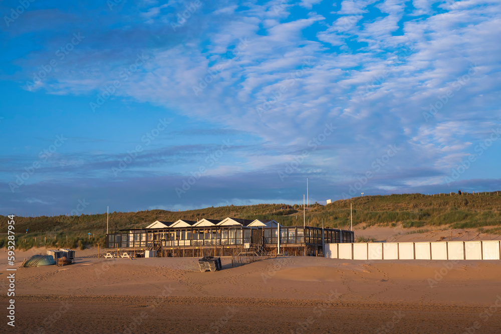 Beach hut in the evening on the beach of Egmond aan Zee/NL