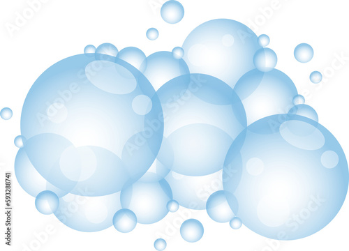 Cartoon soap foam with bubbles. Light blue suds of bath, shampoo, shaving, mousse.