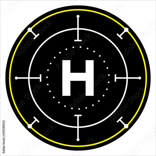 Helipad Icon, Helicopter Landing Pad, Area, Platform, H Letter,