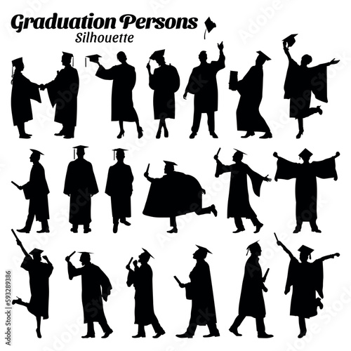 Set Graduation persons silhouette vector illustration.