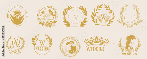 a wedding logo set  | wedding ceremony monogram | marriage logo | propose day logo | groom and bride logo icon set.  
