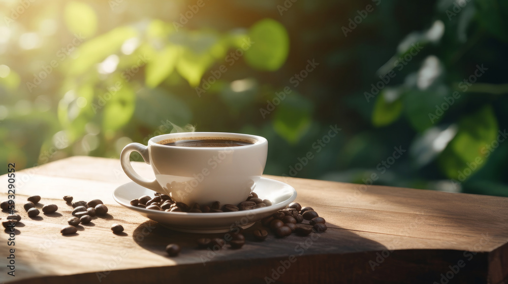 Coffee cup on natural background. Illustration AI Generative. Coffee cup on natural background. Illustration AI Generative.