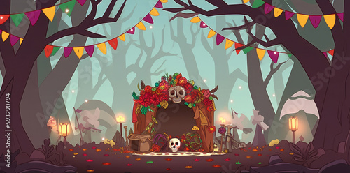 Mexican party background. Illustration AI Generative.