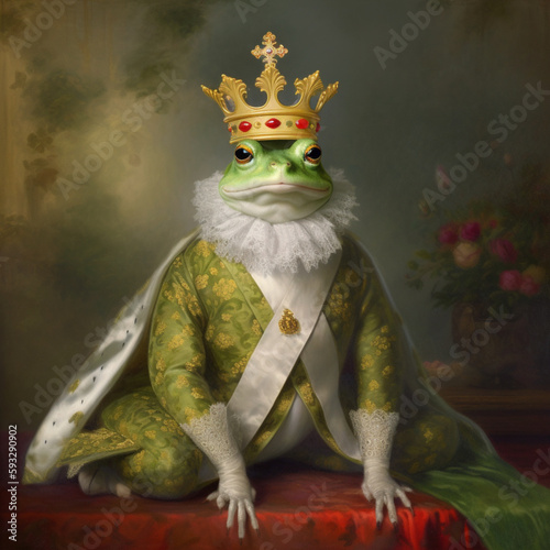 Royal Frog Portrait wit Crown, AI Generative