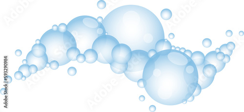 Cartoon soap foam with bubbles. Light blue suds of bath, shampoo, shaving, mousse