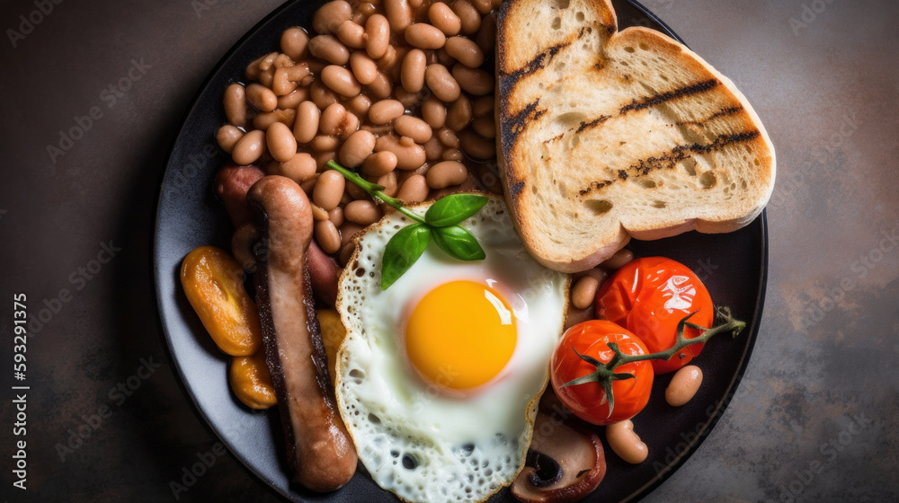 Traditional breakfast with eggs. Illustration AI Generative Traditional breakfast with eggs. Illustration AI Generative