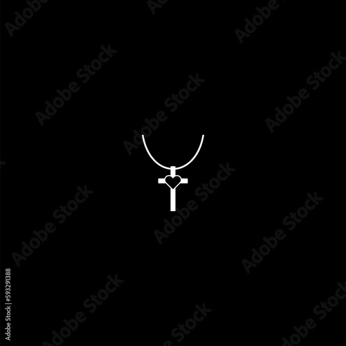 Christian cross on chain icon isolated on dark background