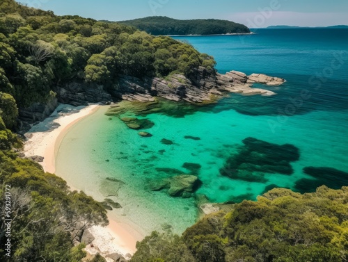 A pristine beach with crystal clear water and no one in sight