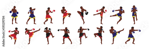 Thai boxing action banner set