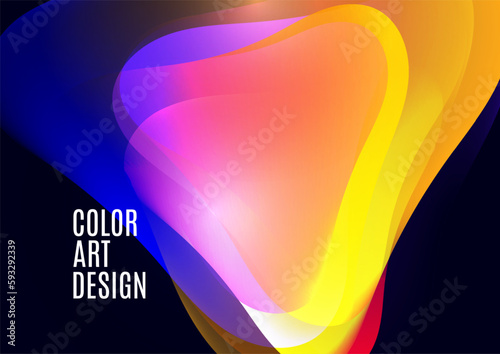 Smooth overlapping transparent shapes. Bright gradient flow, dynamic liquid texture. Fashion art for cover, poster, web, page, social media, announcement, postcard. Vector