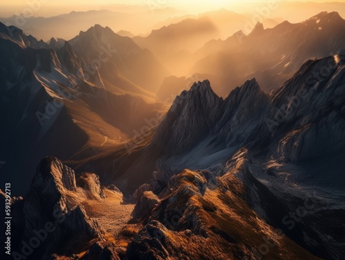 An aerial view of a mountain range at sunset © Suplim
