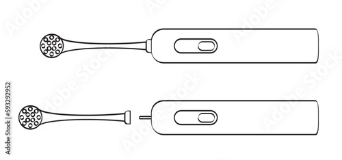 Cartoon rechargeable sonic or electric toothbrush. For brushing, wach your teeth and molar. Vector teeth brush or tooth brush icon. Dental, Oral care, mouth hygiene symbol. Spare brush heads