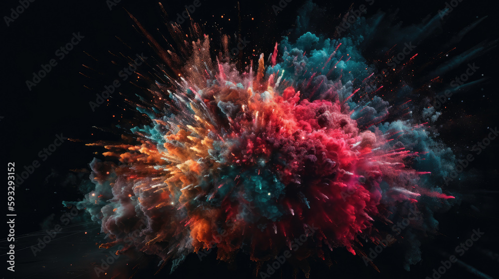 Colored powder explosion on black background. Freeze motion. Colored powder explosion on black background. Freeze motion.