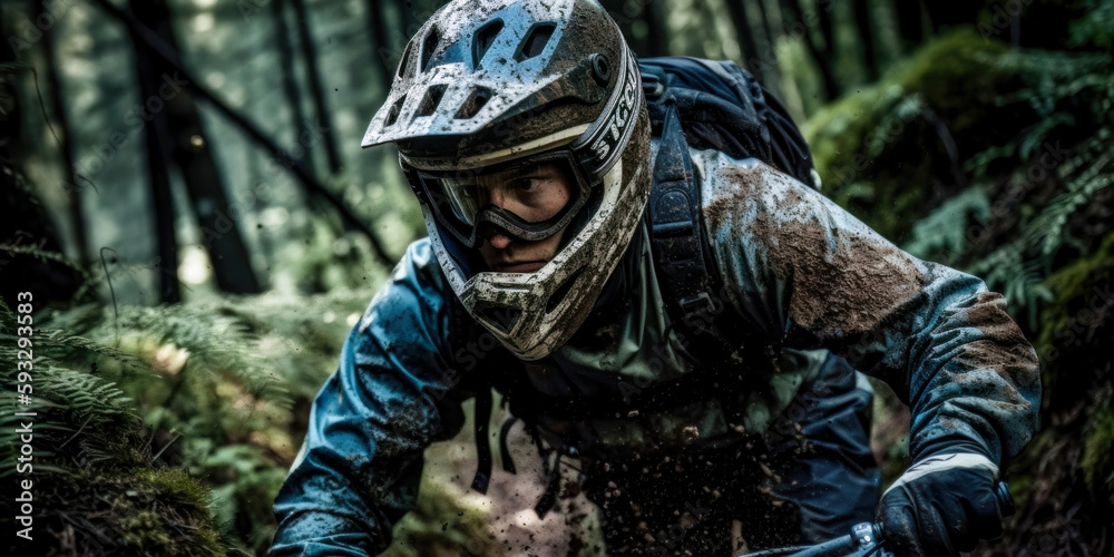 Mountainbiker Mountainbiking im Wald Trail Sommer Winter Illustration Digital Art Generative AI Hintergrund Sport Leistung Action Mountainbiker Mountainbiking im Wald Trail Sommer Winter Illustration Digital Art Generative AI Hintergrund Sport Leistung Action