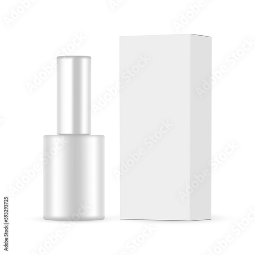 Nail Polish Bottle With Box, Cosmetic Packaging Mockup, Isolated on White Background. Vector Illustration