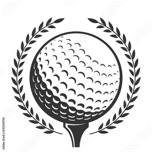 Vector Isolated Silhouette of Golf Ball on Tee With Laurels