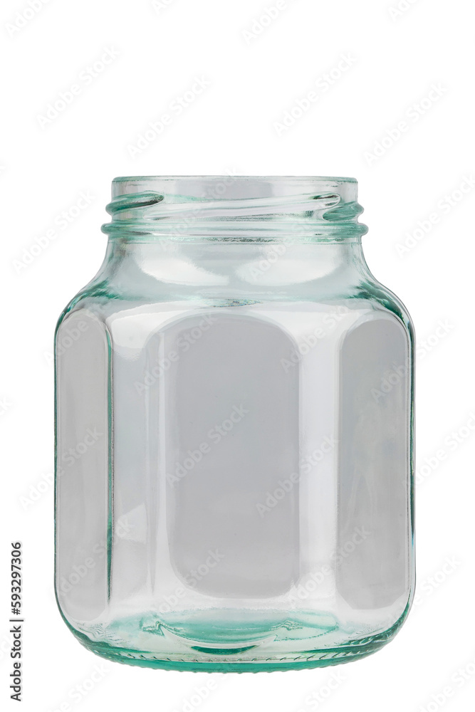 glass jar for storage and canning under the lid with thread, isolated on a white background glass jar for storage and canning under the lid with thread, isolated on a white background