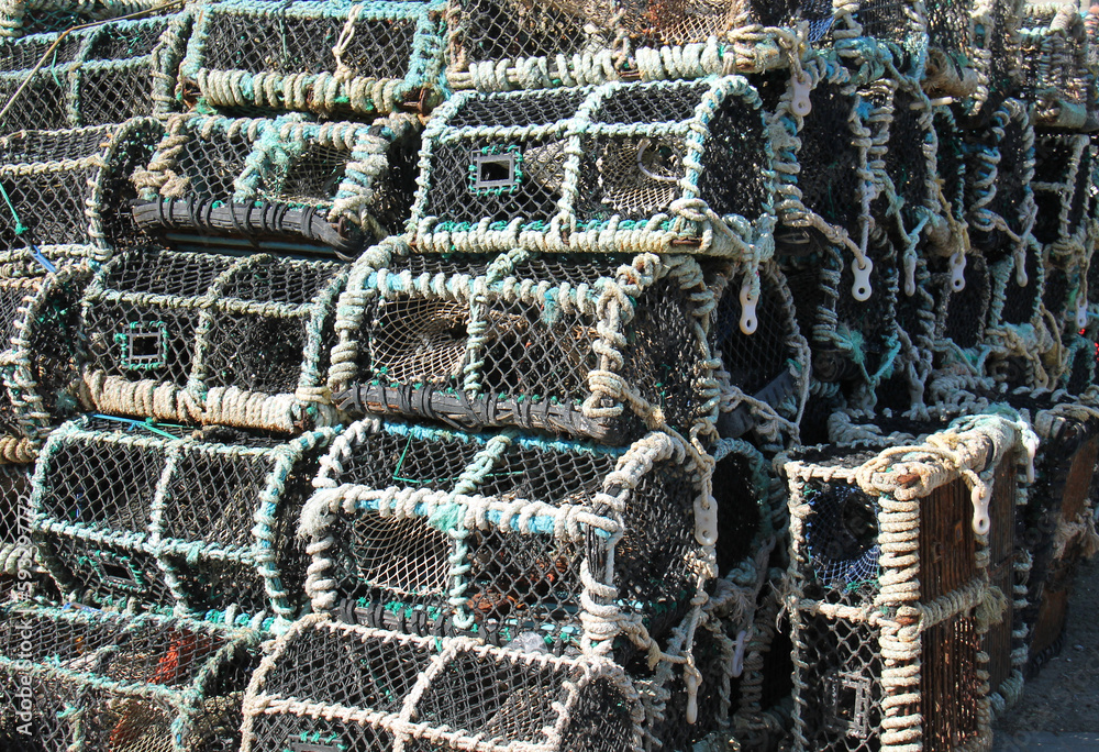 A Stack of Traditional Lobster and Crab Fishing Pots.