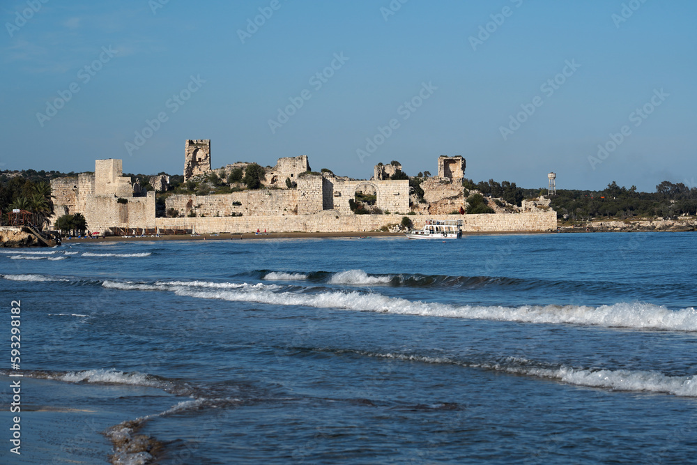 antic girl castle on the sea in erdemli mersin