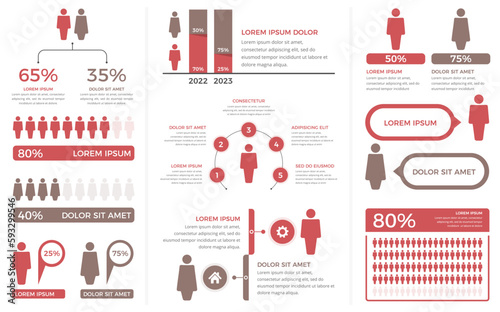 Population infographic elements - diagrams, statistics, percents - set of templates with man and woman symbols, demography, vector eps10 illustration