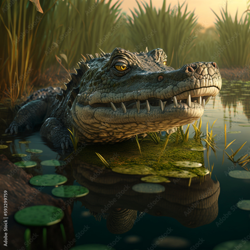 Fototapeta premium alligator swimming in the lake