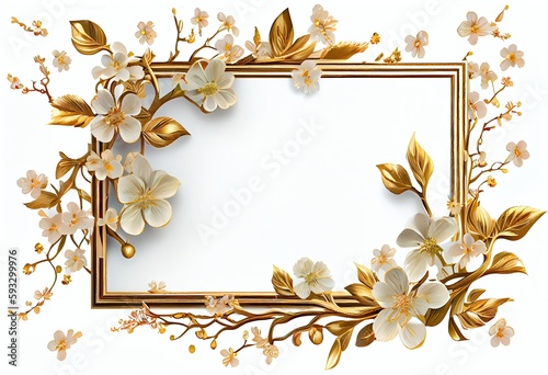 luxury floral frame with golden leaves and flowers photo